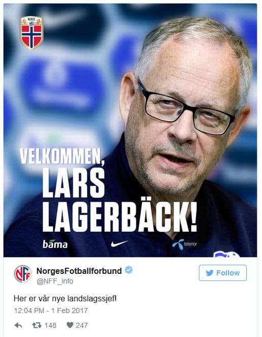 Fußball: Lars Lagerbäck trainiert jetzt Norwegen